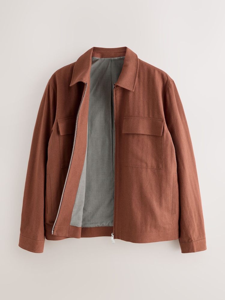 بني مائل للأحمر - N. Premium Linen Blend Herringbone Jacket - Image 2 of 5