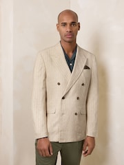 Neutral Regular Fit N. Premium Stripe Linen Blend Double Breasted Blazer - Image 1 of 11