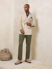 Neutral Regular Fit N. Premium Stripe Linen Blend Double Breasted Blazer - Image 2 of 11