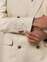 Neutral Regular Fit N. Premium Stripe Linen Blend Double Breasted Blazer - Image 6 of 11