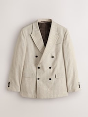 Neutral Regular Fit N. Premium Stripe Linen Blend Double Breasted Blazer - Image 7 of 11