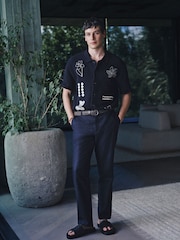 Black Relaxed Fit Floral Embroided Short Sleeve Knitted Shirt - Image 2 of 4