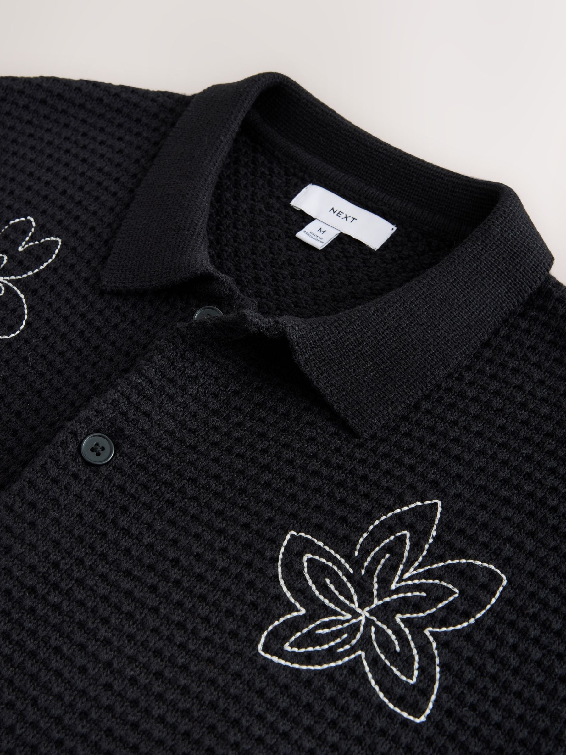 Buy Black Relaxed Fit Floral Embroidery Knitted Shirt from Next USA