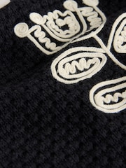 Black Relaxed Fit Floral Embroided Short Sleeve Knitted Shirt - Image 7 of 7