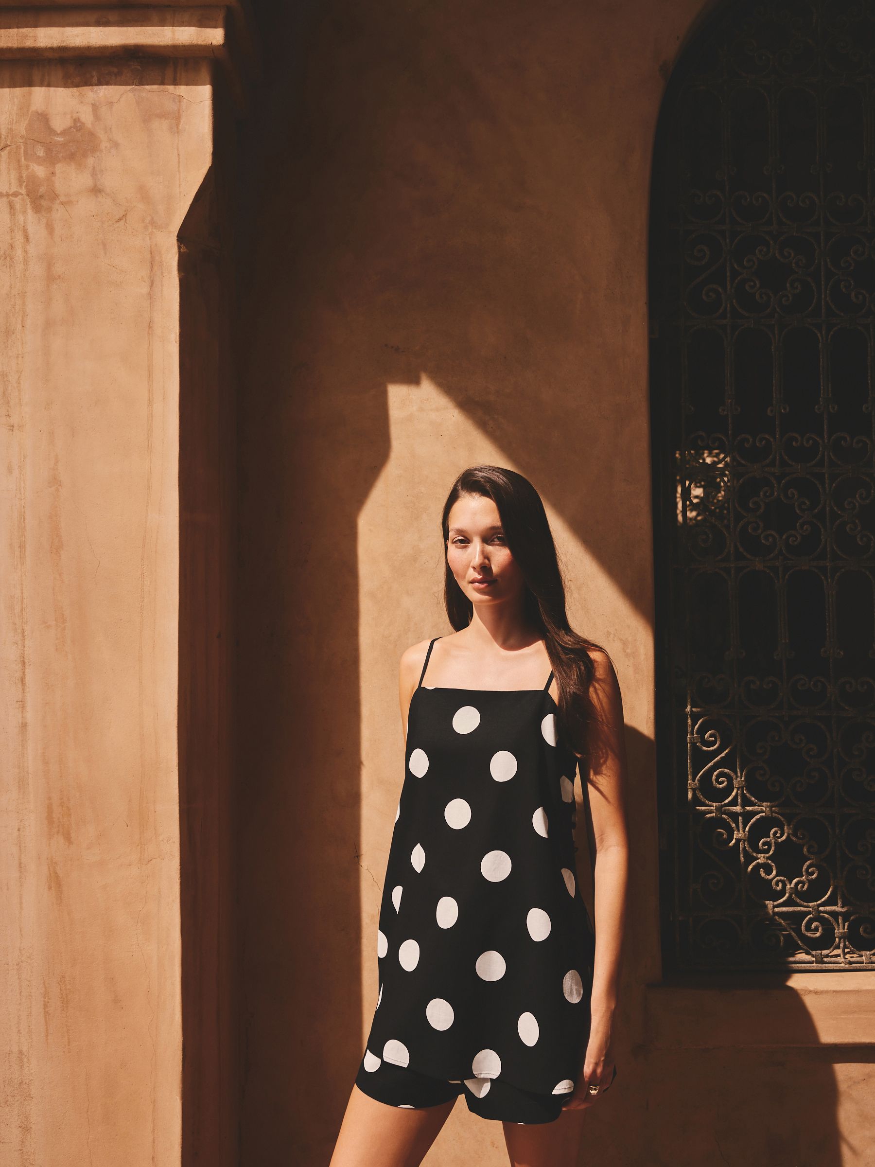 Buy Black/White Spot Longline Cami Top with Linen from Next Canada