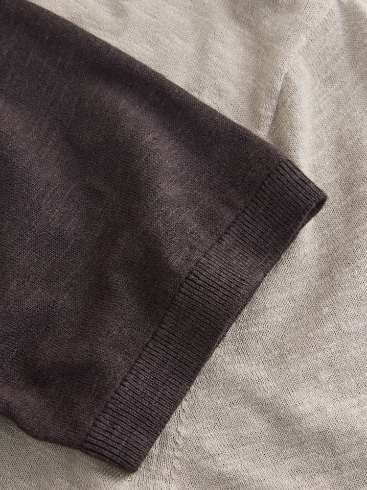 Brown/Cream Linen Blend Short Sleeve Knitted Polo Shirts 2 Pack - Image 10 of 10