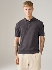 Brown/Cream Linen Blend Short Sleeve Knitted Polo Shirts 2 Pack - Image 4 of 10