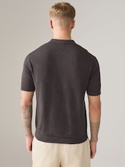 Brown/Cream Linen Blend Short Sleeve Knitted Polo Shirts 2 Pack - Image 5 of 10