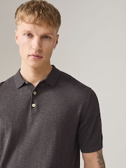 Brown/Cream Linen Blend Short Sleeve Knitted Polo Shirts 2 Pack - Image 6 of 10