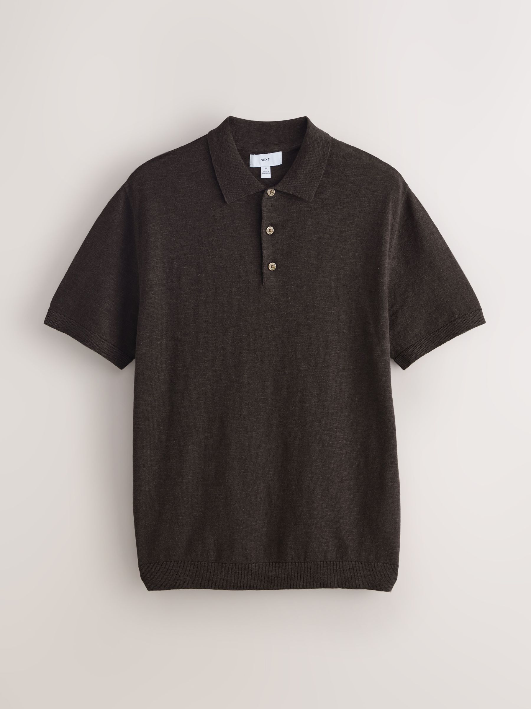 Buy Brown/Cream Cotton Linen Blend Knitted Polo Shirts 2 Pack from