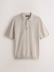 Brown/Cream Linen Blend Short Sleeve Knitted Polo Shirts 2 Pack - Image 7 of 10