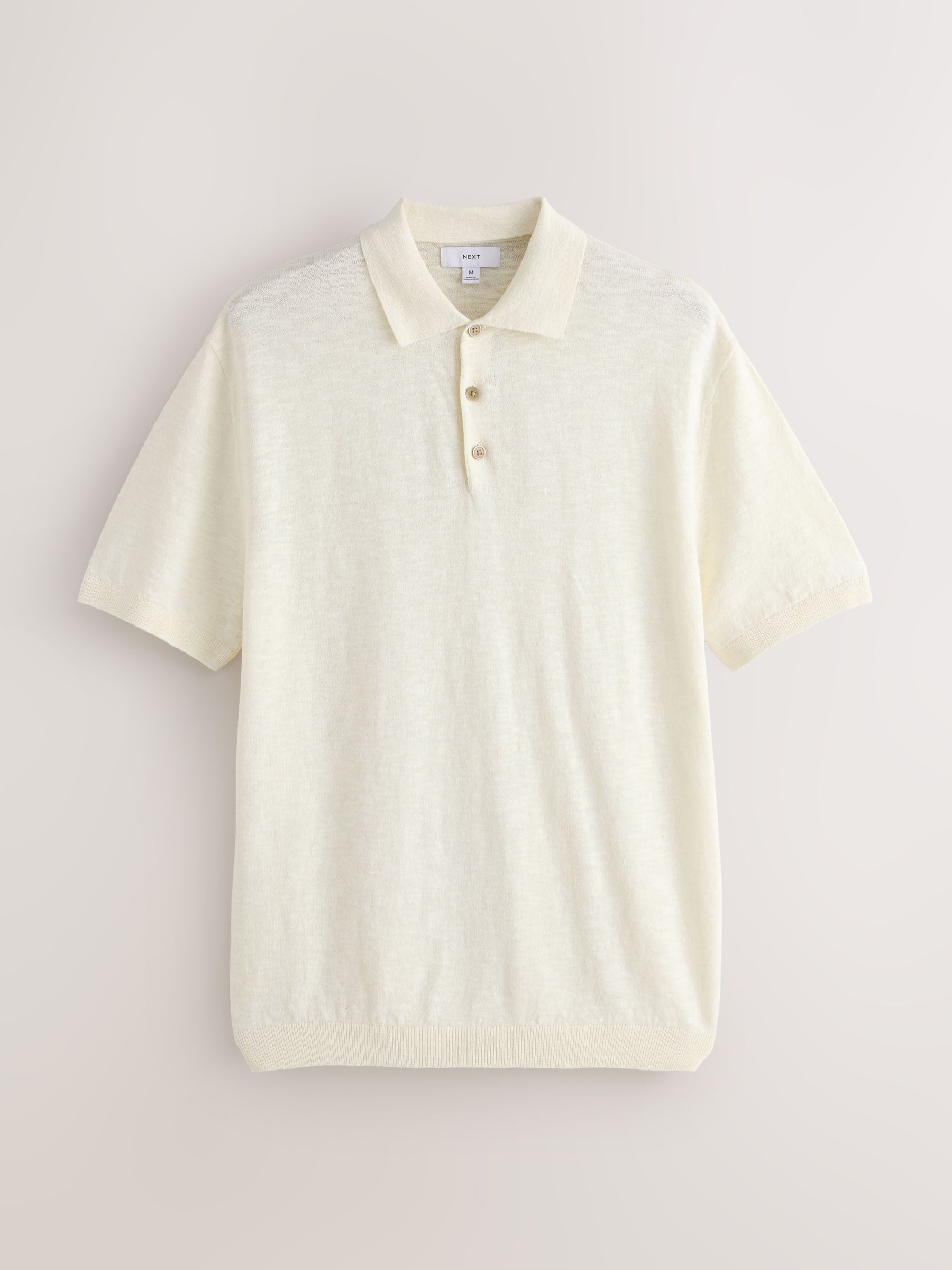 Buy Brown/Cream Cotton Linen Blend Knitted Polo Shirts 2 Pack from