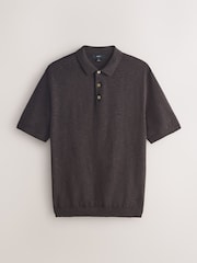 Brown/Cream Linen Blend Short Sleeve Knitted Polo Shirts 2 Pack - Image 8 of 10