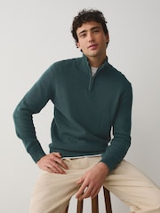 Green Regular Fit Linen Rich Quarter Zip Neck Jumper - Image 1 of 5