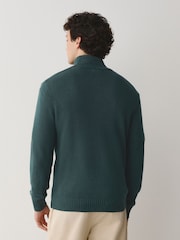 Green Regular Fit Linen Rich Quarter Zip Neck Jumper - Image 3 of 5