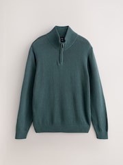 Green Regular Fit Linen Rich Quarter Zip Neck Jumper - Image 6 of 8