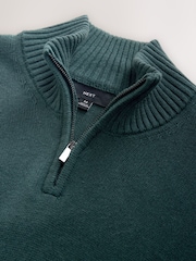 Green Regular Fit Linen Rich Quarter Zip Neck Jumper - Image 7 of 8