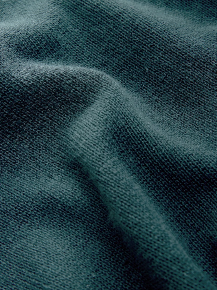 Green Regular Fit Linen Rich Quarter Zip Neck Jumper - Image 8 of 8