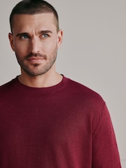 Burgundy Red Signature 100% Linen Crew Jumper - Image 1 of 6