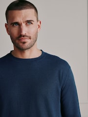 Navy Blue Signature 100% Linen Crew Jumper - Image 1 of 9
