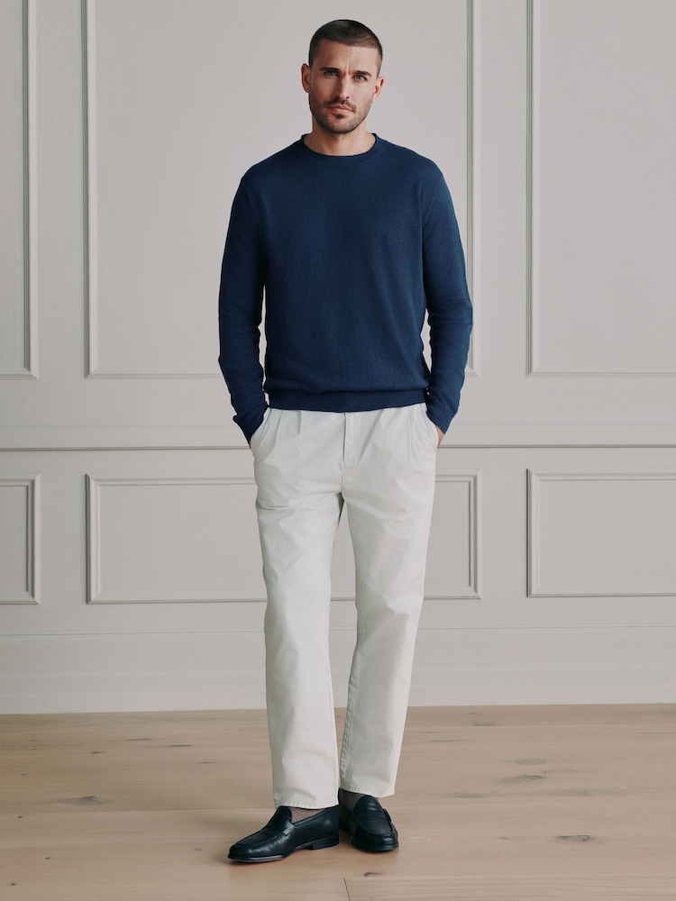 Navy Blue Signature 100% Linen Crew Jumper - Image 2 of 9