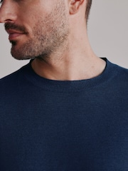 Navy Blue Signature 100% Linen Crew Jumper - Image 6 of 9