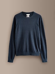 Navy Blue Signature 100% Linen Crew Jumper - Image 7 of 9
