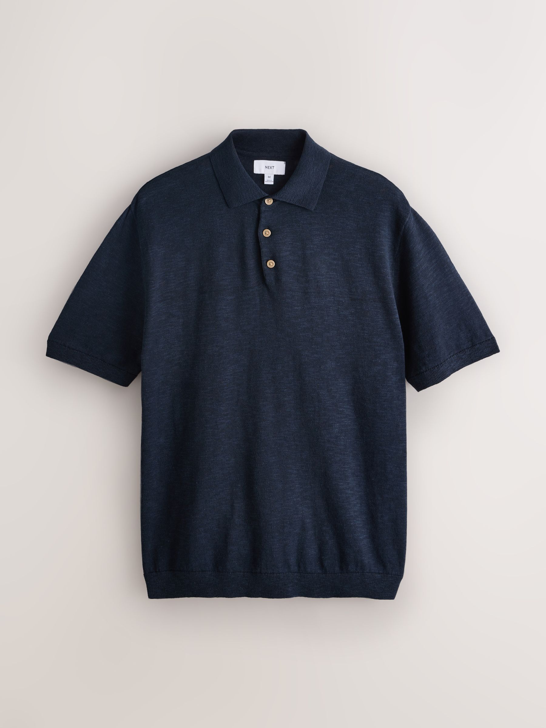 Buy Navy Blue/Neutral Cotton Linen Blend Knitted Polo Shirts 2