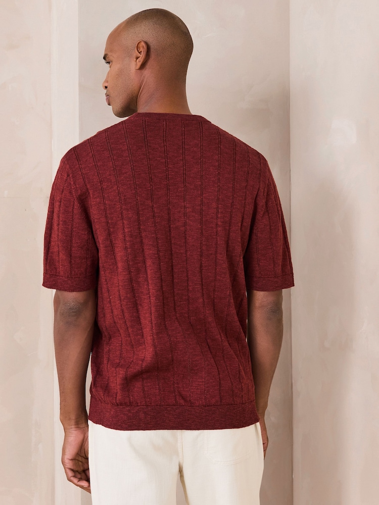 Red Regular Fit Linen Rich Crew Neck Jumper - Image 3 of 3