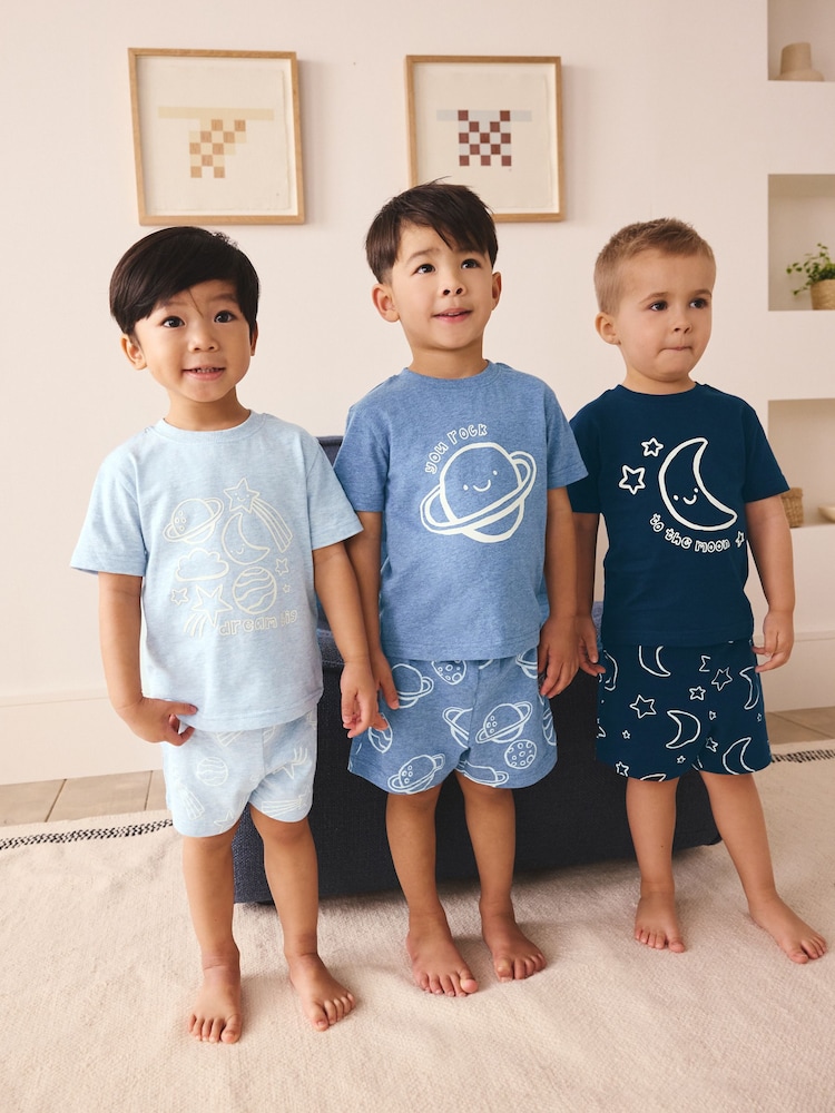Blue Marl Short Pyjamas 3 Pack (9mths-8yrs) - Image 1 of 11