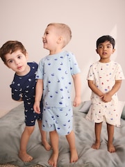 Blue/Ecru Mini Sailor Print Short Pyjamas 3 Pack (9mths-8yrs) - Image 1 of 6