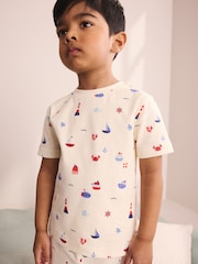 Blue/Ecru Mini Sailor Print Short Pyjamas 3 Pack (9mths-8yrs) - Image 5 of 6