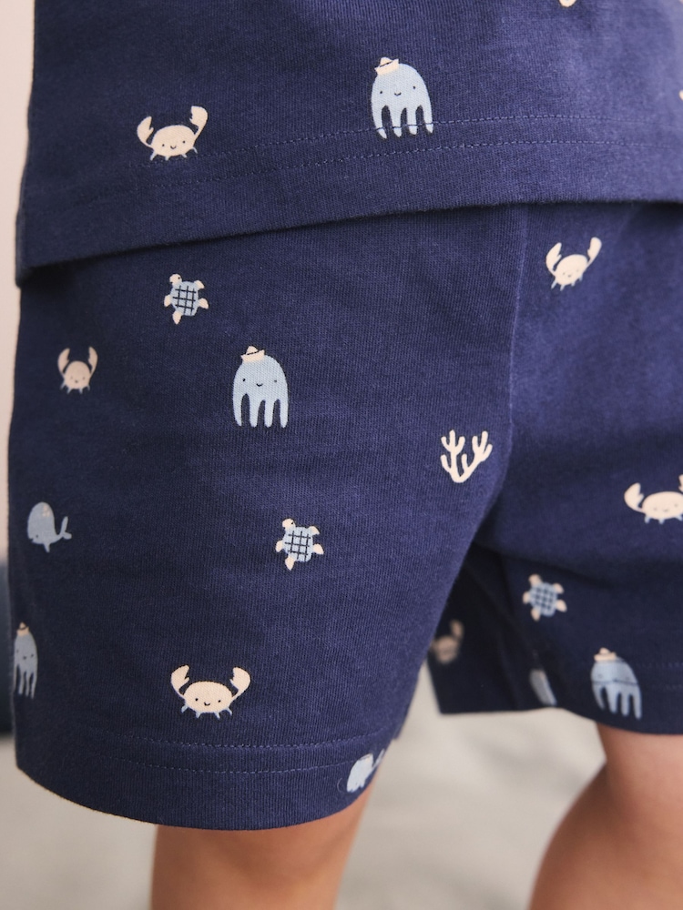 Blue/Ecru Mini Sailor Print Short Pyjamas 3 Pack (9mths-8yrs) - Image 6 of 6