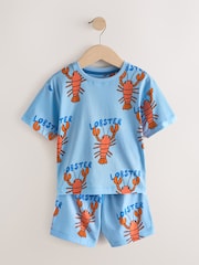 Blue/Green/Red Dino, Digger and Lobster Mixed Short Pyjamas 3 Pack (9mths-8yrs) - Image 2 of 8