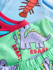 Blue/Green/Red Dino, Digger and Lobster Mixed Short Pyjamas 3 Pack (9mths-8yrs) - Image 6 of 8
