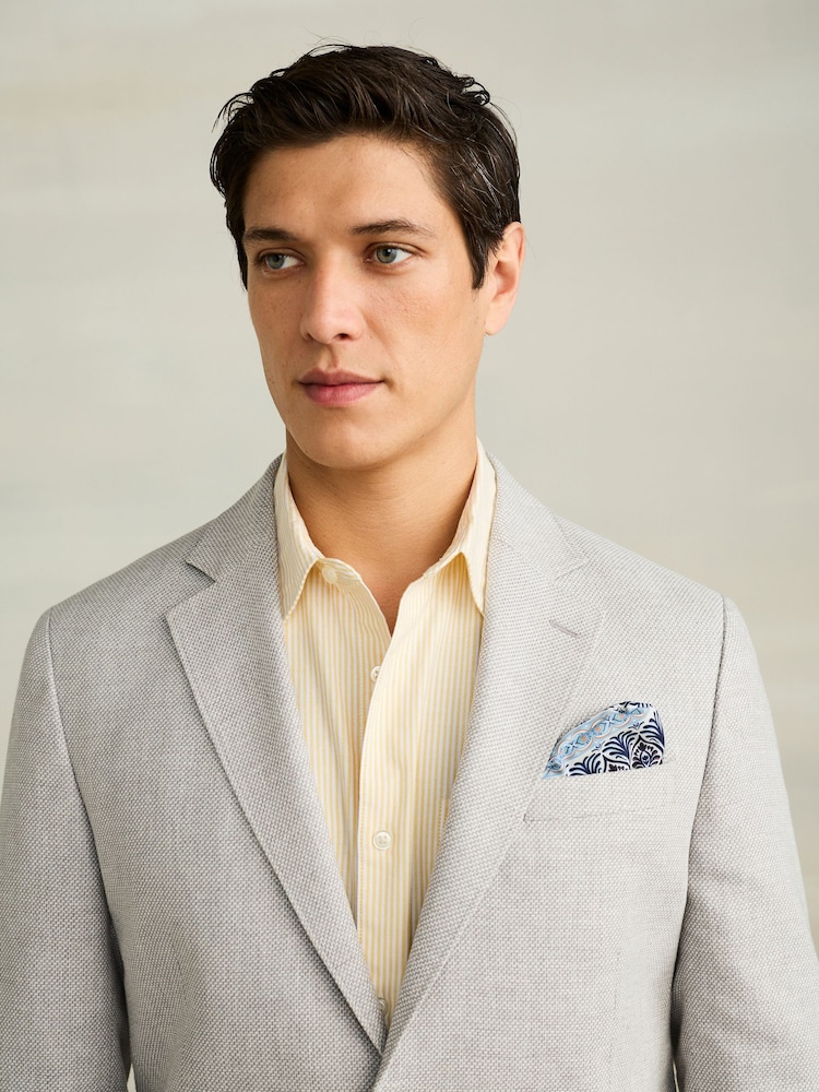 Light Grey Slim Fit Textured Linen Blend Blazer - Image 1 of 11