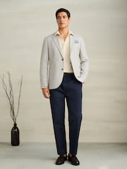 Light Grey Slim Fit Textured Linen Blend Blazer - Image 2 of 11