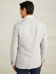 Light Grey Slim Fit Textured Linen Blend Blazer - Image 3 of 11