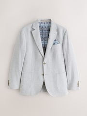 Light Grey Slim Fit Textured Linen Blend Blazer - Image 6 of 11