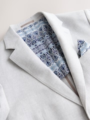 Light Grey Slim Fit Textured Linen Blend Blazer - Image 7 of 11