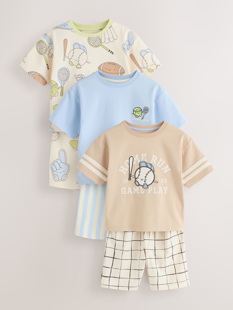 Blue/Green/Grey Tennis Club Short Pyjamas 3 Pack (9mths-10yrs) - Image 1 of 7
