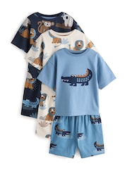 Blue/Ecru Safari Animal Short Pyjamas 3 Pack (9mths-8yrs) - Image 1 of 8