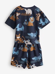 Blue/Ecru Safari Animal Short Pyjamas 3 Pack (9mths-8yrs) - Image 3 of 8