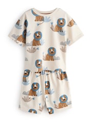 Blue/Ecru Safari Animal Short Pyjamas 3 Pack (9mths-8yrs) - Image 4 of 8