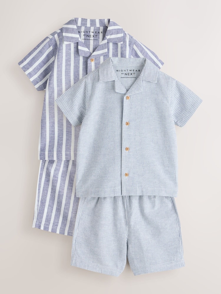 Blue/White Stripe Short Button Through Pyjamas 2 Pack (9mths-8yrs) - Image 1 of 8