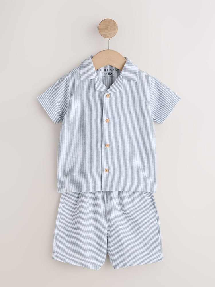 Blue/White Stripe Short Button Through Pyjamas 2 Pack (9mths-8yrs) - Image 2 of 8