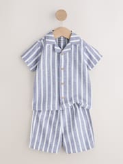 Blue/White Stripe Short Button Through Pyjamas 2 Pack (9mths-8yrs) - Image 6 of 8