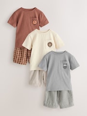 Brown/Cream/Grey Animal Short Pyjamas 3 Pack (9mths-8yrs) - Image 1 of 7