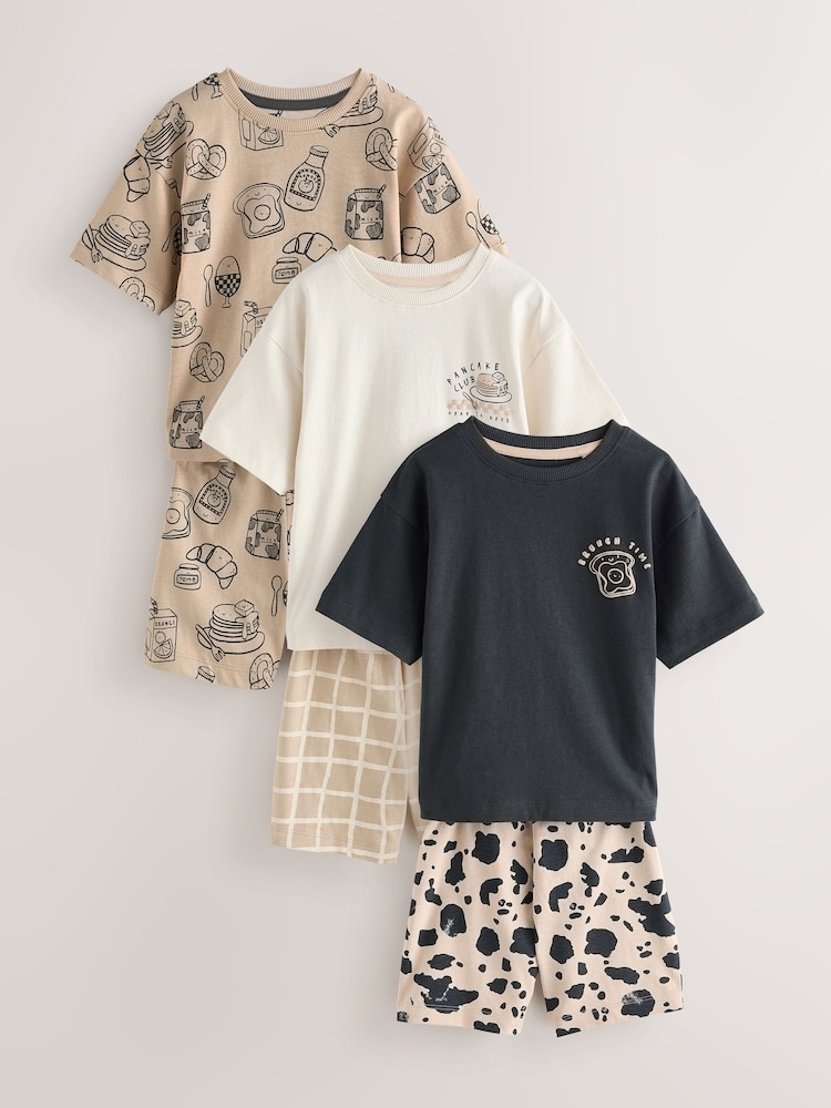 Black/Ecru Brunch Club - حزمة من 3 بيجامات قصيرة (من 9 من الشهور إلى 10 من السنوات) - Image 1 of 7