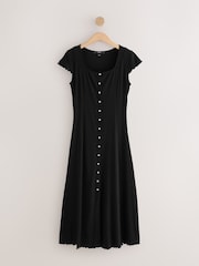 Black Short Sleeve Jersey Button Through Maxi Dress - Image 4 of 6